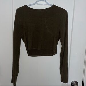 Garage Dark Olive Long Sleeve Crop Top